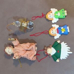 Angel 5 lot Ornaments Clay Girls Crystal cut Paper mache